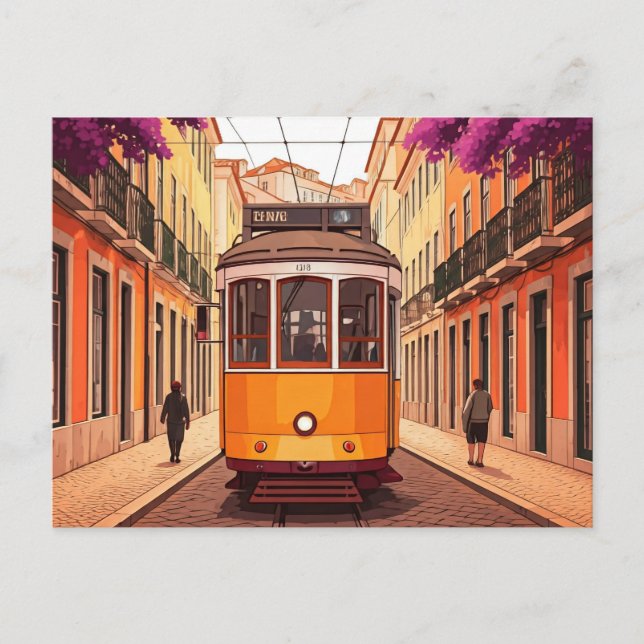 Lissabon Portugal Gult Tram Postcard Vykort (Framsida)