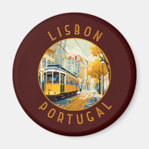 Lissabon Portugal Gult Tram Retro Distress Magnet