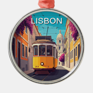 Lissabon Portugal Gult Tram Romantic Anime Stil Julgransprydnad Metall