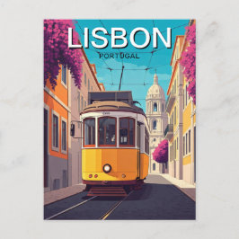 Lissabon Portugal Gult Tram Romantic Anime Stil Vykort