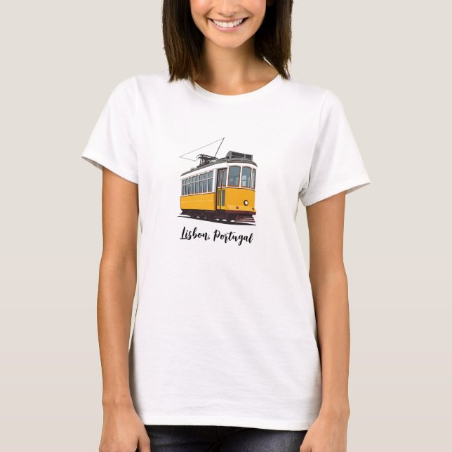 Lissabon Portugal Gult Tram T Shirt (Framsida)