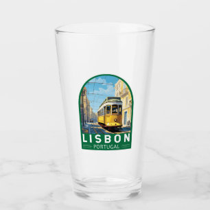 Lissabon Portugal Gult Tram Travel Art Vintage Glaskopp