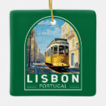 Lissabon Portugal Gult Tram Travel Art Vintage Julgransprydnad Keramik<br><div class="desc">Revektorfärgsdesign i ett emblem stil. En blomstrande hamnstad vid floden Tagus mynning,  känd för sitt gamla pastel-färgad byggnad.</div>