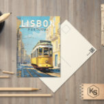 Lissabon Portugal Gult Tram Travel Art Vintage Vykort<br><div class="desc">Revektorfärgsdesign i ett emblem stil. En blomstrande hamnstad vid floden Tagus mynning,  känd för sitt gamla pastel-färgad byggnad.</div>