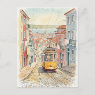 Lissabon Portugal Klassisk gul spårvagn resa Vykort
