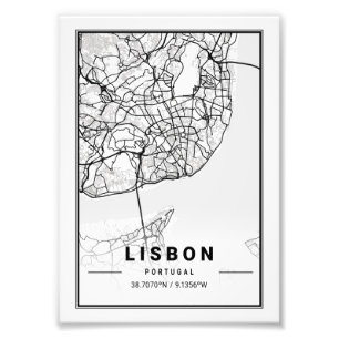 Lissabon - Portugal Light City Karta Fototryck