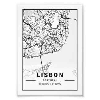 Lissabon - Portugal Light City Karta Fototryck