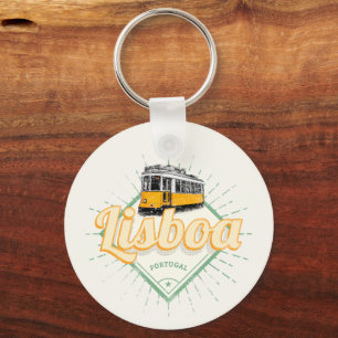 Lissabon Portugal med Helgdag Retro Tram Vintage Nyckelring