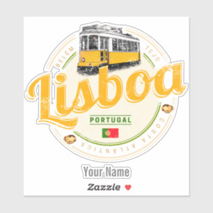 Lissabon Portugal med Retro Tram Vintage Souvenir Klistermärken