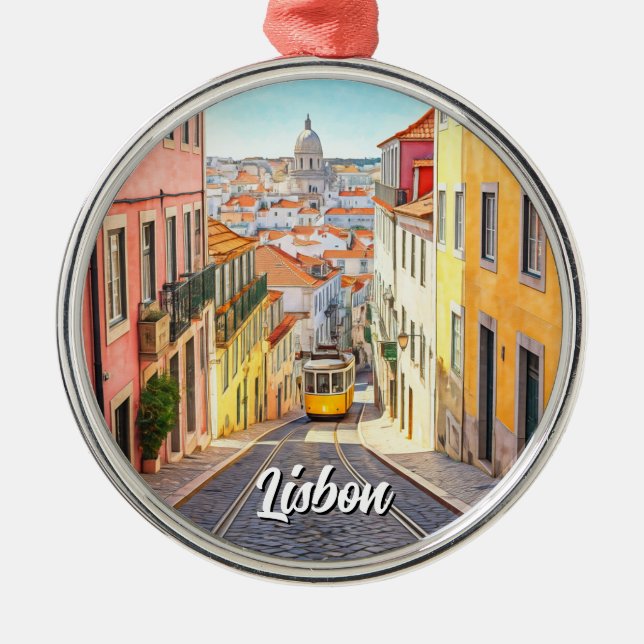 Lissabon Portugal Pantheon Alfama Watercolor Julgransprydnad Metall (Framsidan)