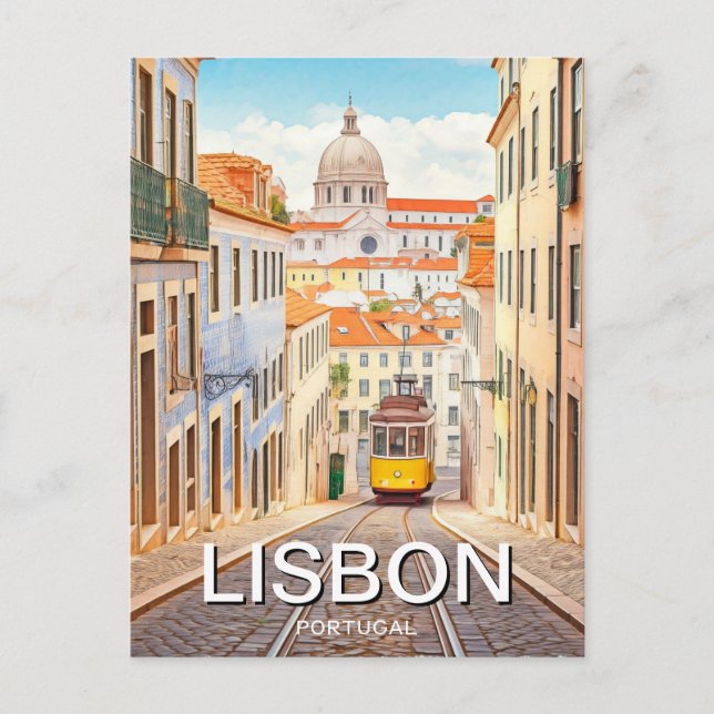 Lissabon Portugal Pantheon Alfama Watercolor Vykort (Framsida)