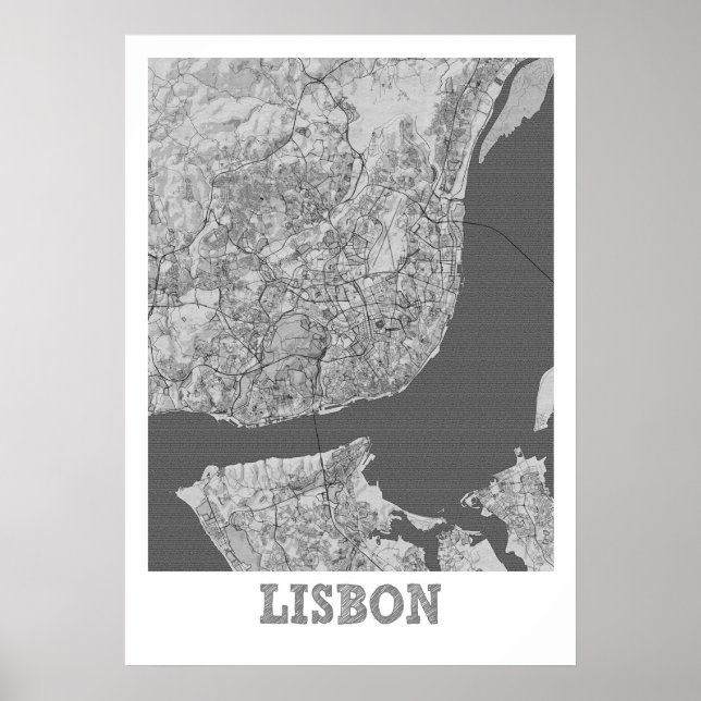 Lissabon - Portugal Pencil City Karta Poster (Framsidan)