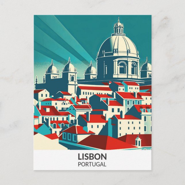 Lissabon Portugal Retro Artwork Travel Illustratio Vykort (Framsida)