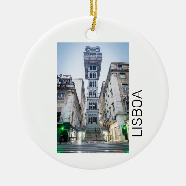 Lissabon Portugal Retro Elevator Helgdag Souvenir Julgransprydnad Keramik (Framsidan)