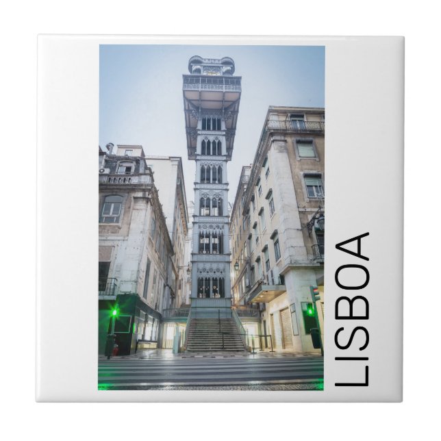 Lissabon Portugal Retro Elevator Helgdag Souvenir Kakelplatta (Framsidan)