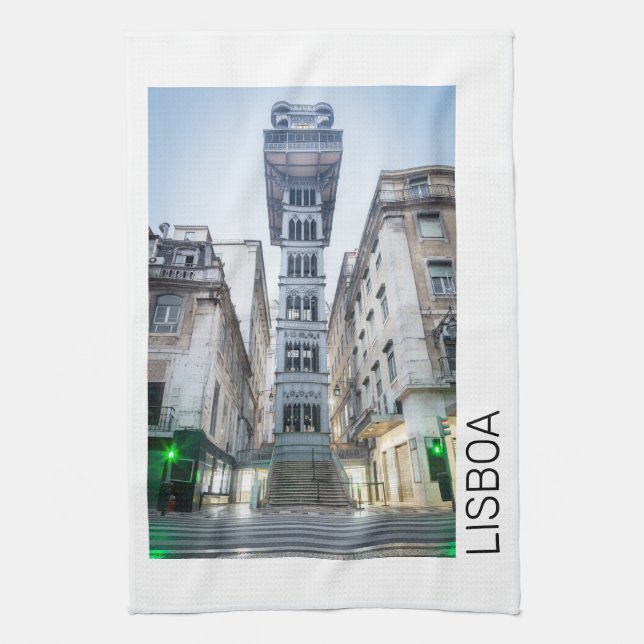 Lissabon Portugal Retro Elevator Helgdag Souvenir Kökshandduk (Vertikal)