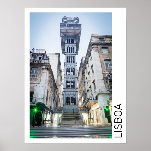 Lissabon Portugal Retro Elevator Helgdag Souvenir Poster (Framsidan)