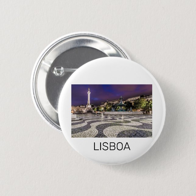Lissabon Portugal Rossio Square Helgdag Souvenir Knapp (Framsida & baksida)