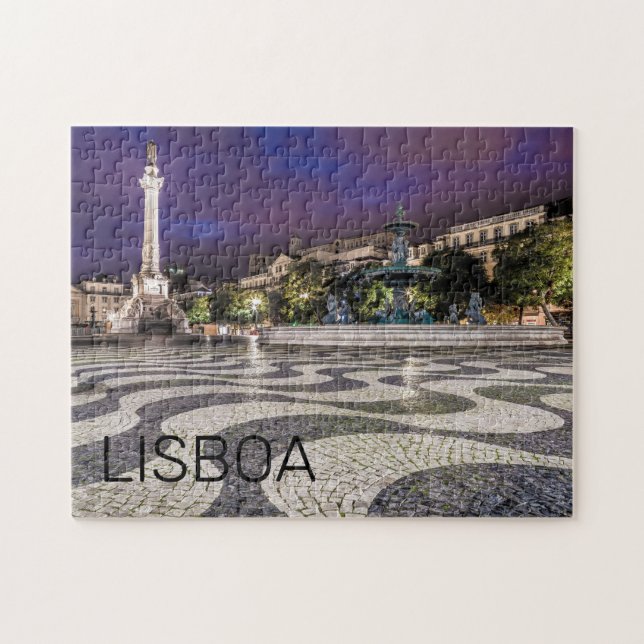 Lissabon Portugal Rossio Square Helgdag Souvenir Pussel (Horisontell)