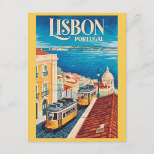 Lissabon Portugal Silhuett Illustration Resa Konst Vykort