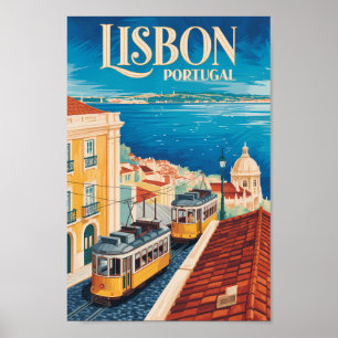 Lissabon Portugal Siluett Illustration Resa Konst Poster