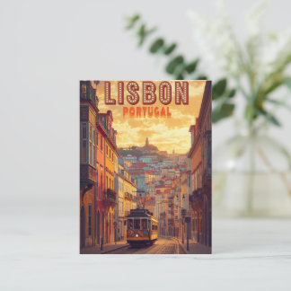Lissabon Portugal siluett - Vintage spårvagn Resko Vykort