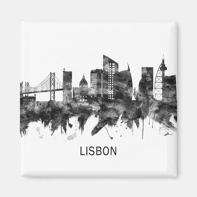 Lissabon Portugal Skyline BW Magnet (Framsidan)
