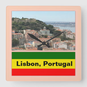 Lissabon, Portugal Skyline Fyrkantig Klocka
