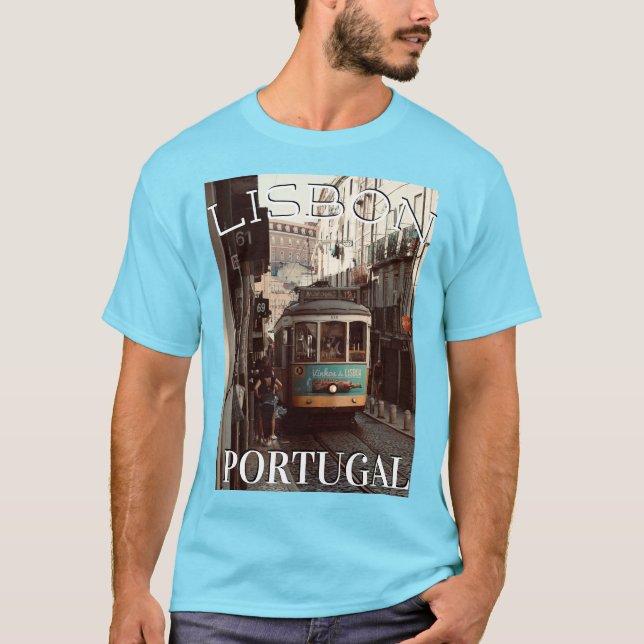 Lissabon Portugal Spårvagn Trådvagn T Shirt (Framsida)