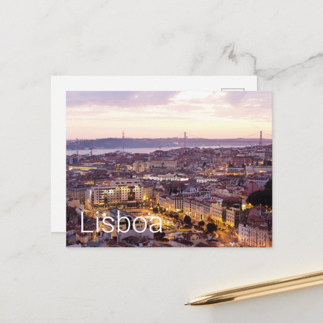 Lissabon Portugal Sunset Skyline Cityscape Souveni Helg Vykort (Fram/Back In Situ)