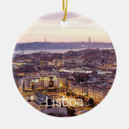 Lissabon Portugal Sunset Skyline Cityscape Souveni Julgransprydnad Keramik