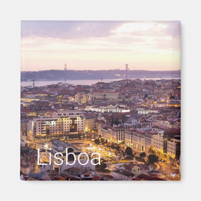 Lissabon Portugal Sunset Skyline Cityscape Souveni Magnet (Framsidan)