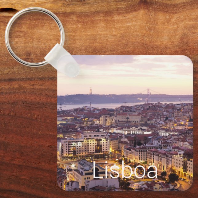 Lissabon Portugal Sunset Skyline Cityscape Souveni Nyckelring (Framsida)