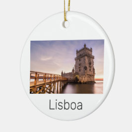 Lissabon Portugal Torre de Belém Sunset Helgdag Julgransprydnad Keramik