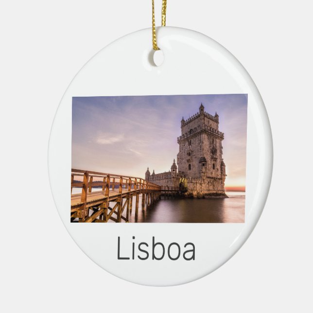 Lissabon Portugal Torre de Belém Sunset Helgdag Julgransprydnad Keramik (Vänster)