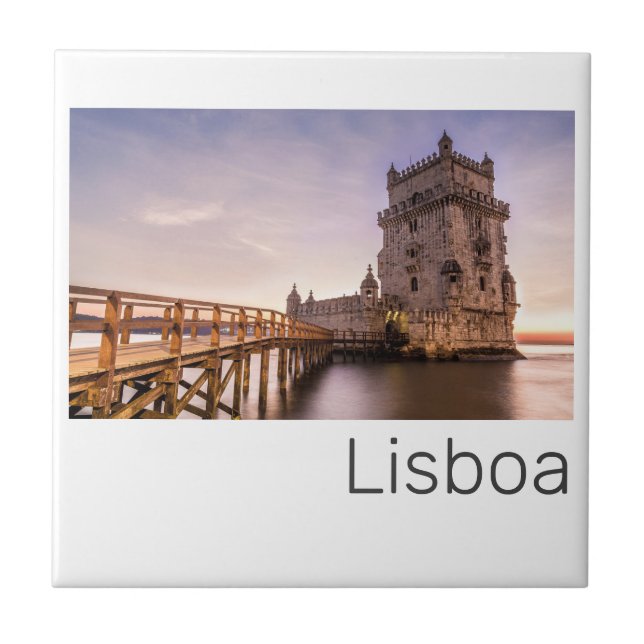 Lissabon Portugal Torre de Belém Sunset Helgdag Kakelplatta (Framsidan)