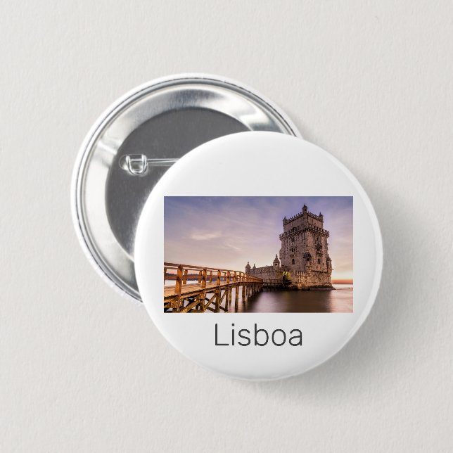 Lissabon Portugal Torre de Belém Sunset Helgdag Knapp (Framsida & baksida)