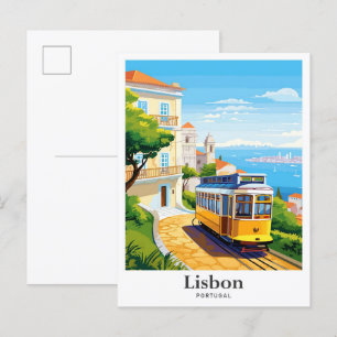 Lissabon Portugal Travel Potrait Illustration Vykort