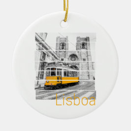 Lissabon Portugal Vintage Helgdag Tram Souvenir Julgransprydnad Keramik