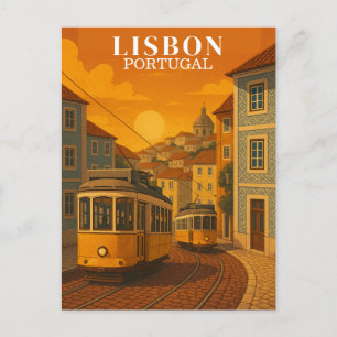 Lissabon Portugal Vintage Resa Gul Spårvagn Vykort