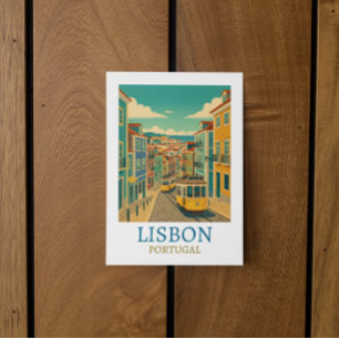 Lissabon Portugal Vintage Reseskiss Illustration Vykort