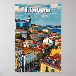 Lissabon Portugal Vintage Retro Travel Illustratio Poster
