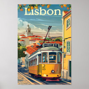 Lissabon Portugal Vintage Retro Travel Illustratio Poster