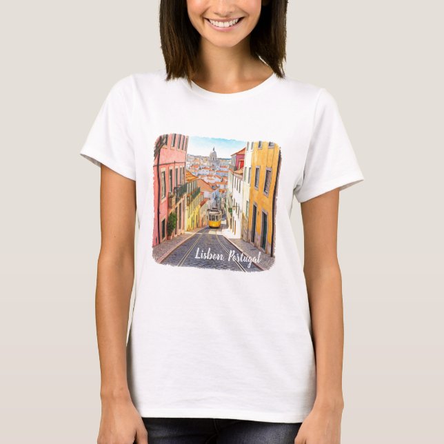 Lissabon Portugal Watercolor T-Shirt (Framsida)