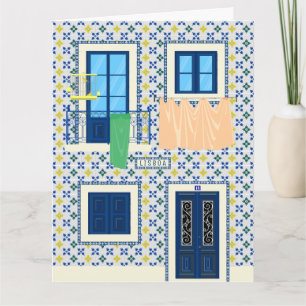 Lissabon portugisiskt hus med kakel och fågel kort