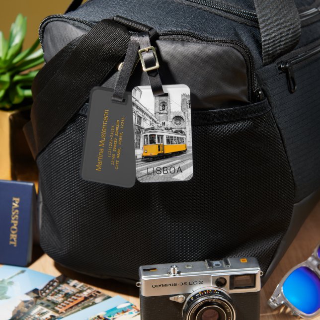 Lissabon Retro Tram Portugal Vintage Streetcar Bagagebricka (Fram & Baksida)