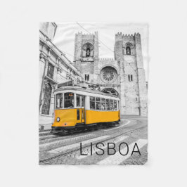 Lissabon Retro Tram Portugal Vintage Streetcar Fleecefilt
