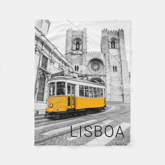 Lissabon Retro Tram Portugal Vintage Streetcar Fleecefilt (Framsidan)