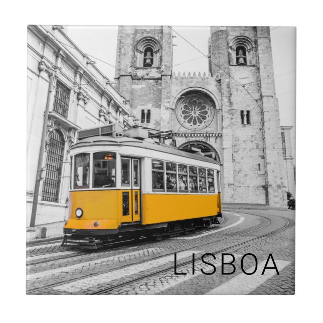 Lissabon Retro Tram Portugal Vintage Streetcar Kakelplatta (Framsidan)