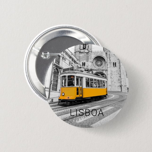 Lissabon Retro Tram Portugal Vintage Streetcar Knapp (Framsida & baksida)